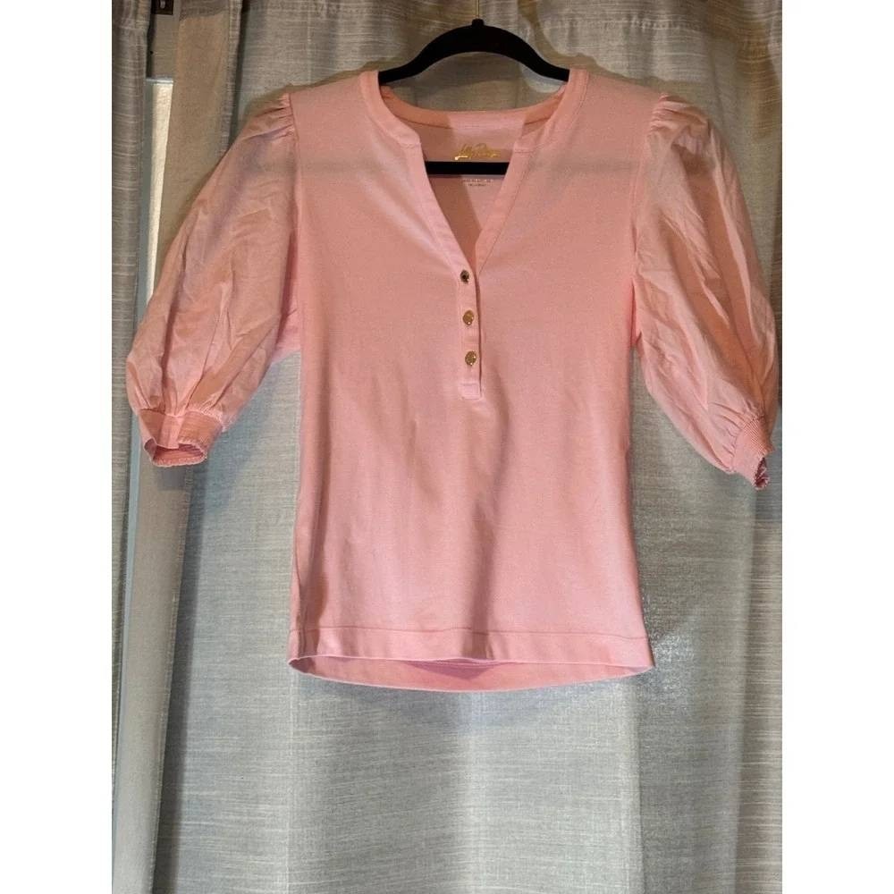 Lilly Pulitzer Ronson Knit Blouse Light Pink Muse Sz XXS EUC Cotton Blend Preppy